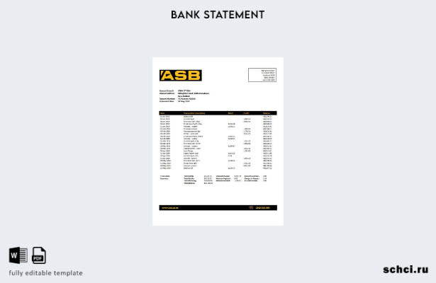 цифровая загрузка шаблона слова банковской выписки ASB Новой Зеландии